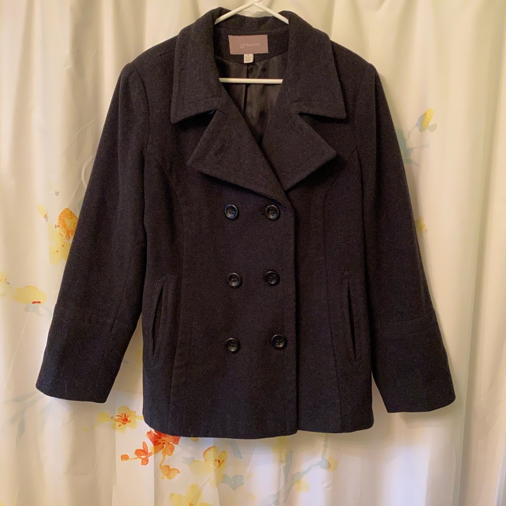 Croft & Barrow Black Double-Breasted Wool Pea Coat